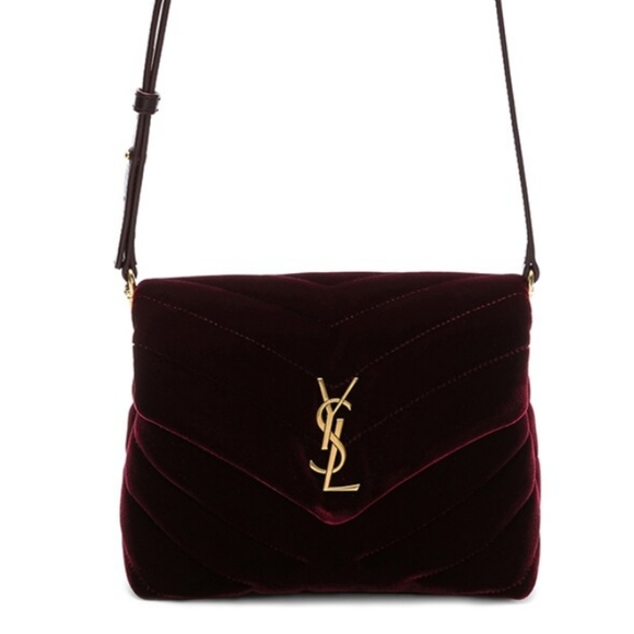 YSL Velvet LouLou Bag with Strap Burgundy